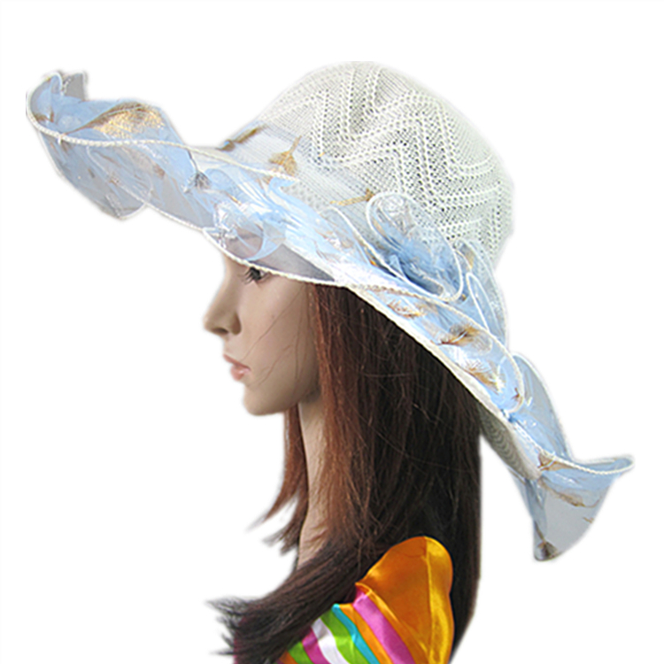 Sun-shading women's large brim beach cap bucket hats laciness decoration