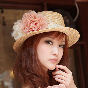 Sunbonnet lace decoration strawhat female sun hat beach sun hat