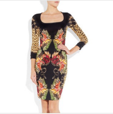 sunlisa shop High quality 2012 autumn print  slim dress women large plus is the size women dresses for lady