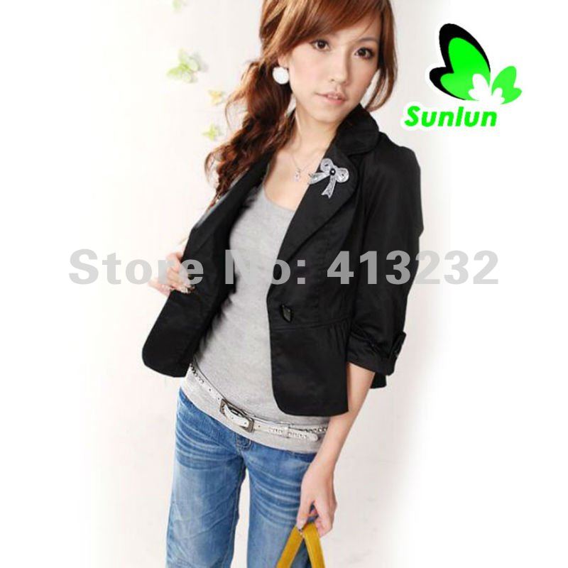 Sunlun Fantasy Zone 2012 New women's Korean Brooch Slim Small Suit Female Slim Blazer Short Jacket ladies coat Free Shipping