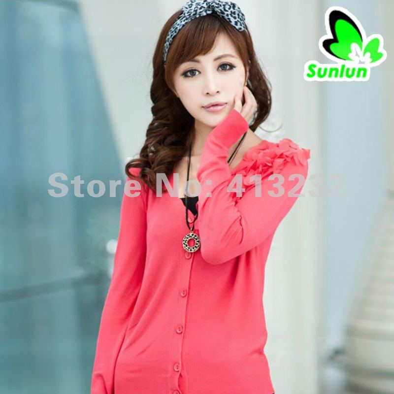 Sunlun Fantasy Zone Free Shipping Ladies' Beautiful V-neck Petals Sweater Autumn Wear Air-conditioning Shirt