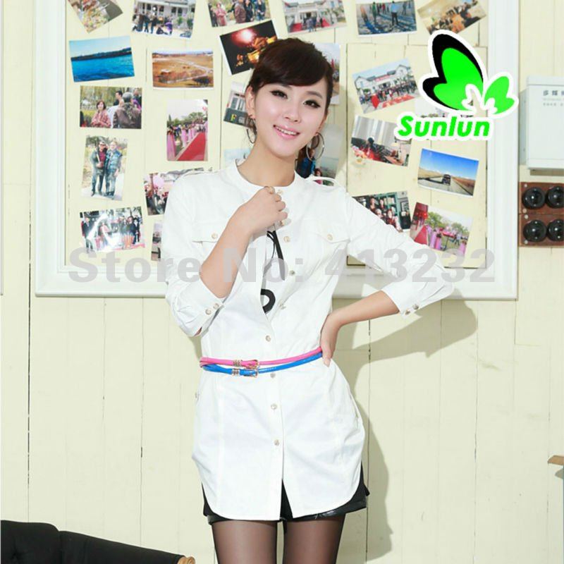 Sunlun Fantasy Zone Free Shipping Ladies' Fashion Casual Round Neck Long Shirt Fashion Shirt 2012 New Arrival