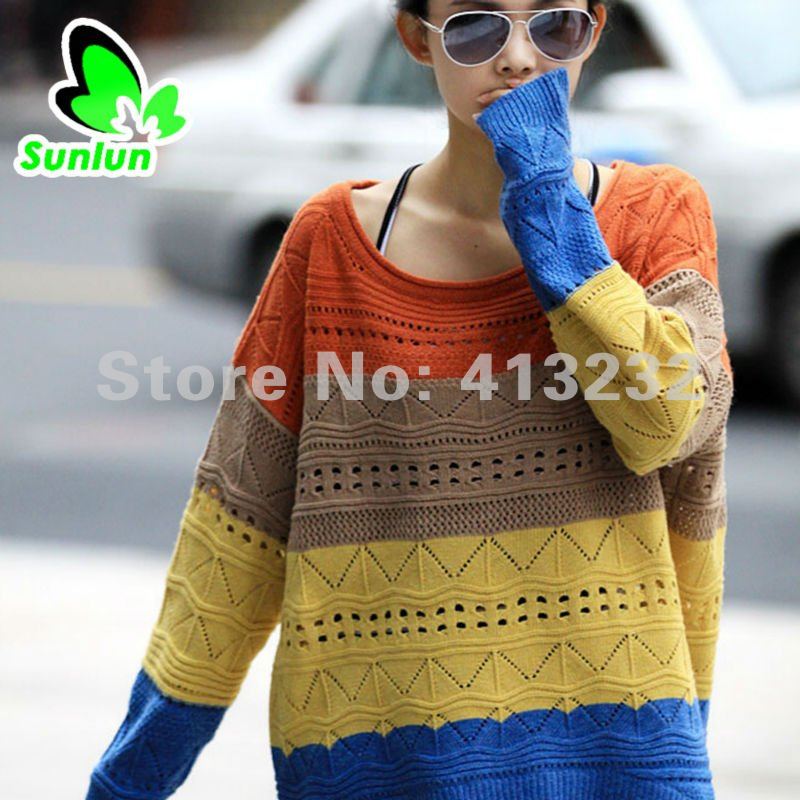 Sunlun Fantasy Zone Free Shipping Ladies' Hollow Loose Big Size Sweater Winter Sweater Two Colors Available