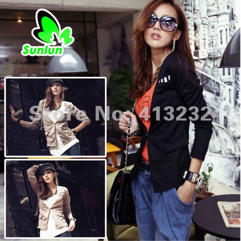Sunlun Fantasy Zone Free Shipping Ladies' Korean Fashion Chic Pocket One Button Blazer Slim Lady's Suits Jackets 2012 new avail