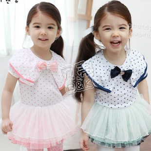 SUNLUN FANTASY ZONE FREE SHIPPING polka dot bow girls clothing baby yarn one-piece dress qz-0346