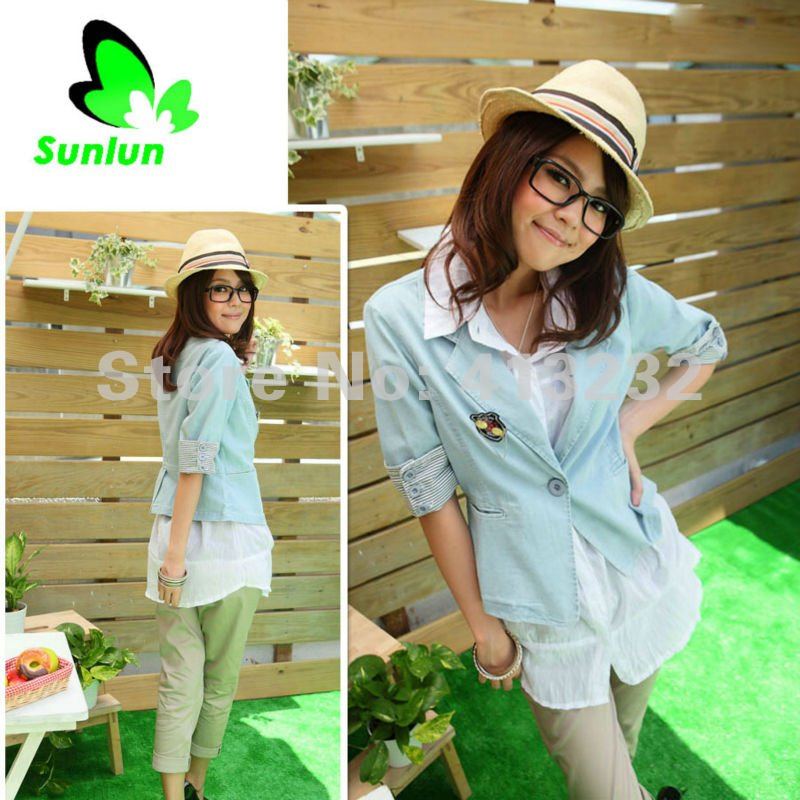 Sunlun Fantasy Zone Korean 2012 New One Button Badge Decorated Half Sleeve Suit fashion Suit Short Jacket Women Free Shipping