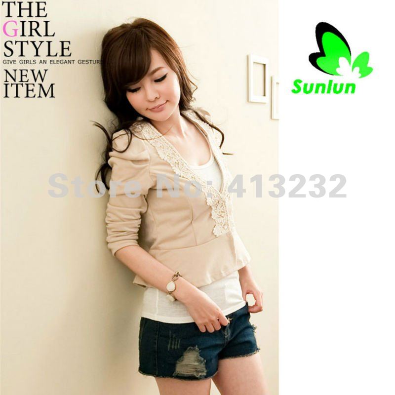 Sunlun Fantasy Zone Ladies' Korean Fashion Elegant Macrame Three Buttons Coat Women Short Suit 2012 New Arrival Free Shipping