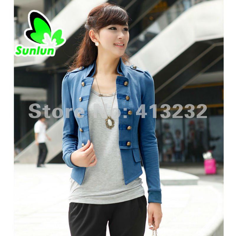 Sunlun Fantasy Zone Women's  Fashion Casual Stand Collar Double-Breasted Cardigan Short Coat Ladies' Suit Free Shipping