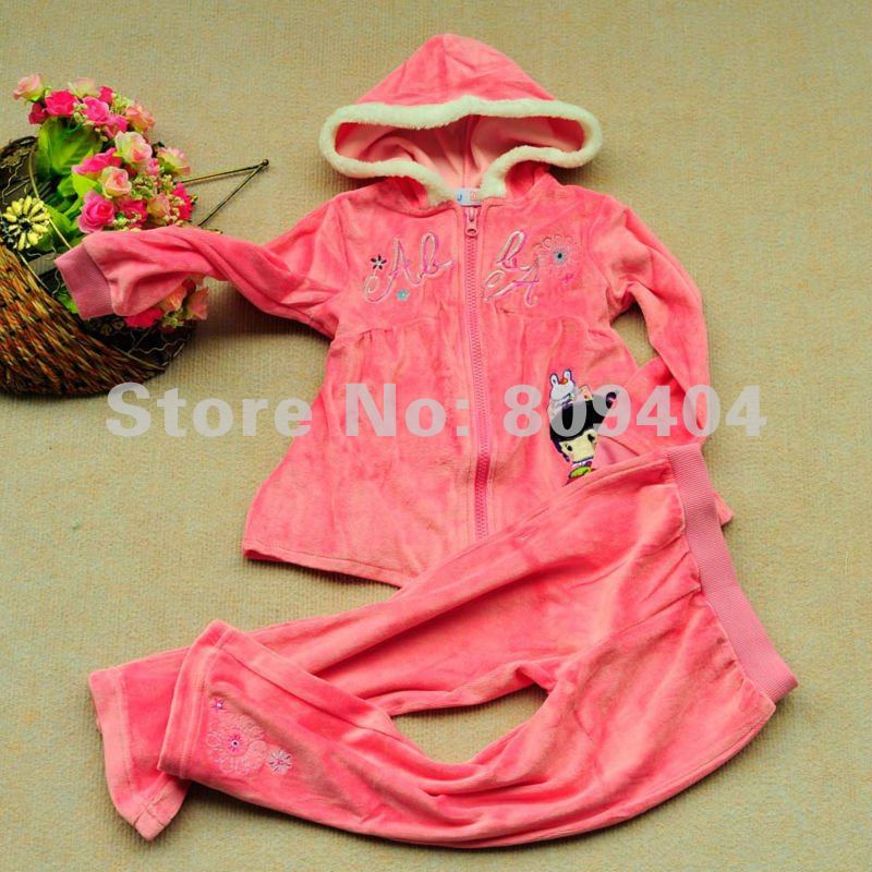 Sunlun Free Shipping Girls' Rabbit And Little Girl Pattern Velvet Hoody/Kids Clothing/Cute Pink/For Wholesale