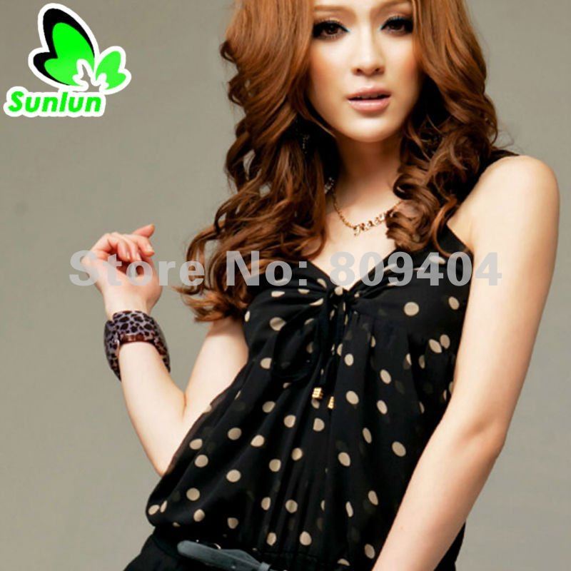 Sunlun Free Shipping Ladies' Dot Pattern Chiffon Stitching Coveralls Pants Women Rompers