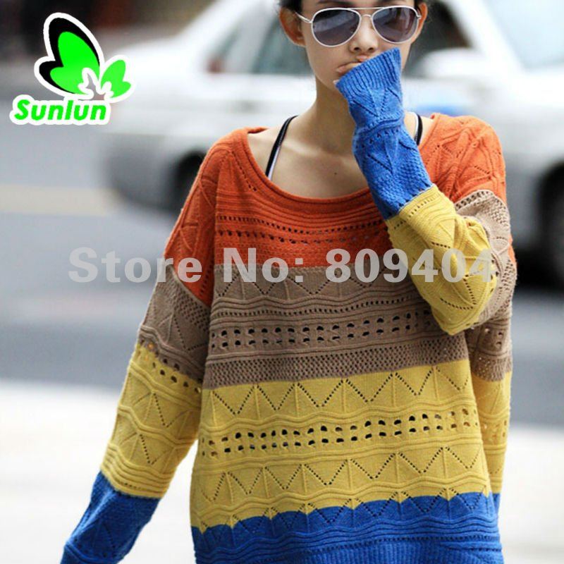 Sunlun Free Shipping Ladies' Hollow Loose Big Size Sweater/Winter Sweater/Two Colors Available