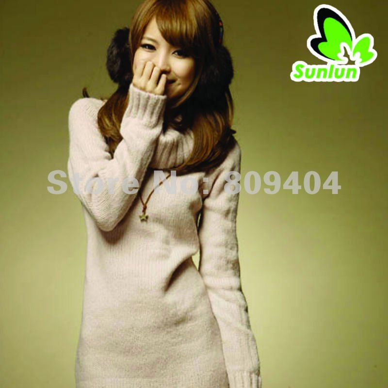 Sunlun Free Shipping Ladies' Stylish High Collar Knitting Sweater/Winter Sweater/Two Colors Available