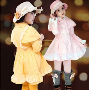 Sunshine 196 2012 autumn female child 100% cotton medium-long with a hood trench outerwear