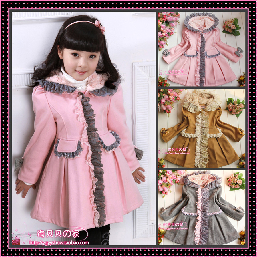 Sunshine 2012 girls clothing with a hood trench wool cotton-padded outerwear overcoat j15