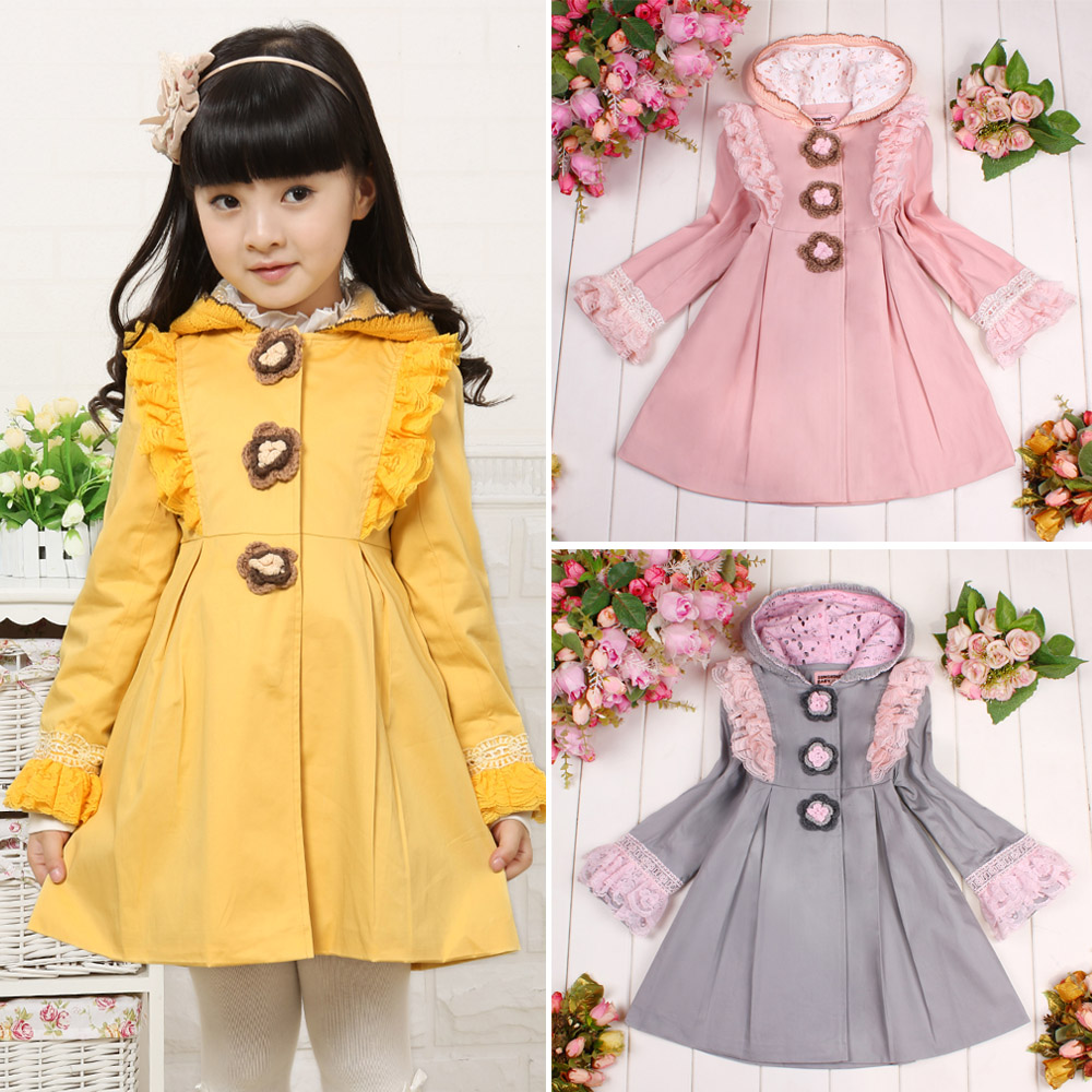 Sunshine 2012 medium-large 100% cotton girls clothing with a hood trench medium-long child outerwear