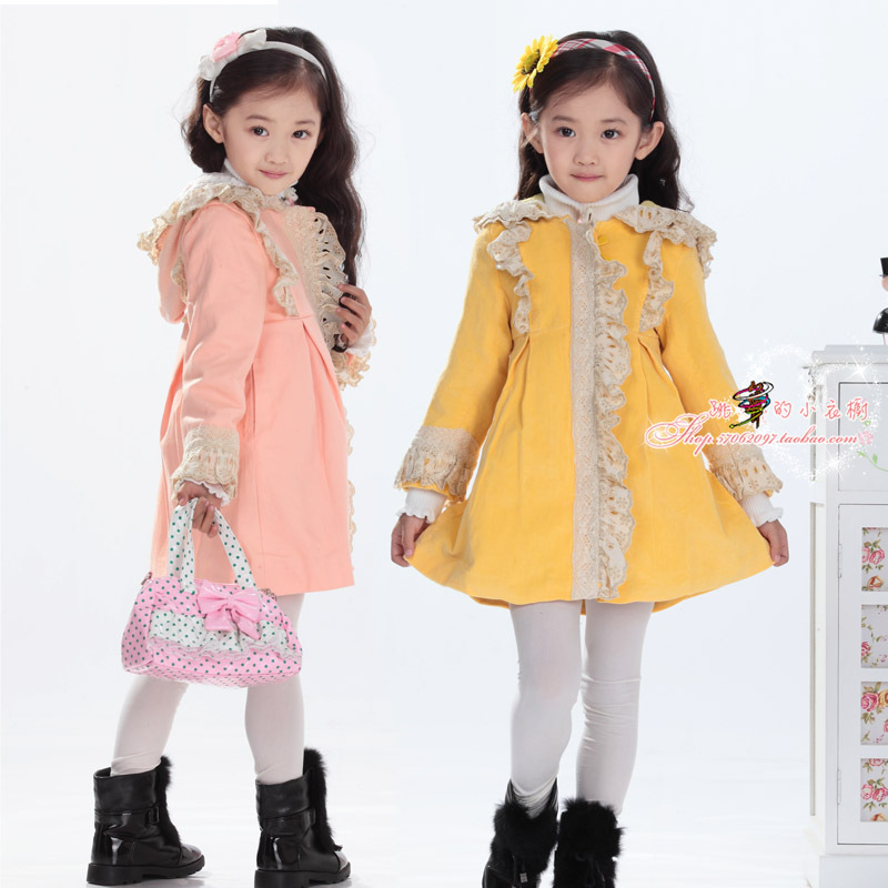 Sunshine 2012 medium-large girls clothing 100% cotton with a hood trench child medium-long outerwear 1286