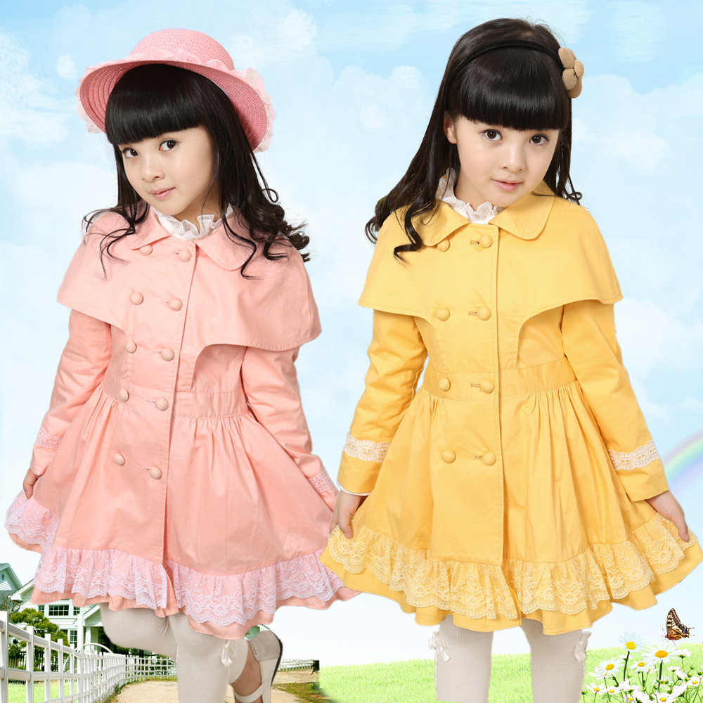 Sunshine 2012 medium-large girls clothing princess 100% cotton trench child medium-long outerwear
