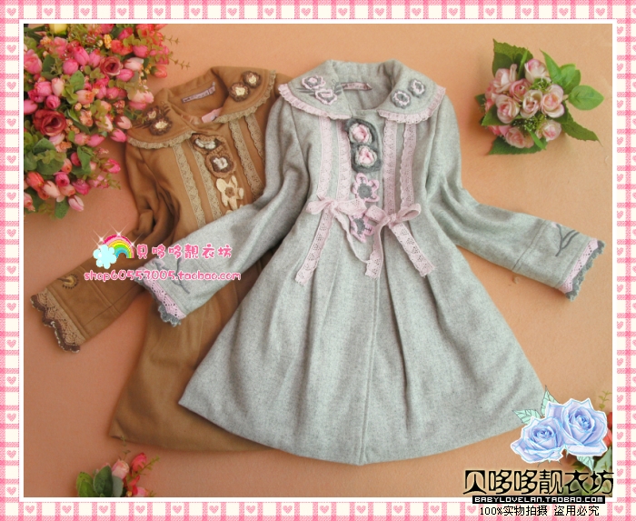 Sunshine 2012 new arrival girls clothing woolen overcoat cotton trench camel c03