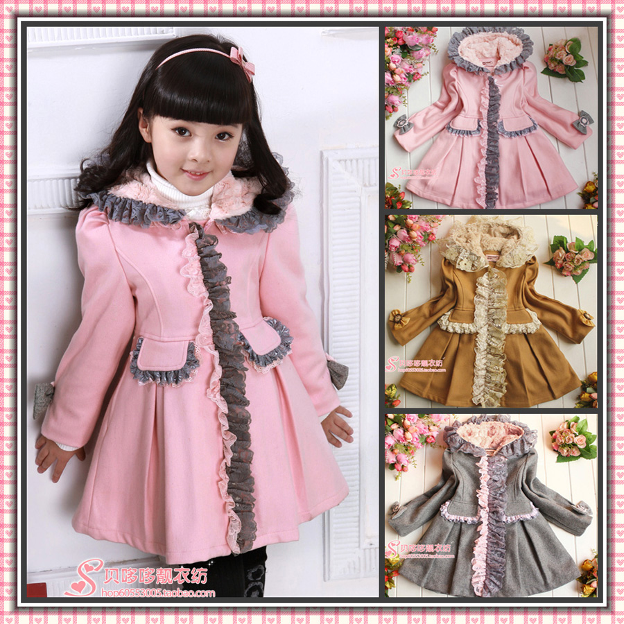 Sunshine 2013 girls clothing with a hood trench wool cotton-padded outerwear overcoat j15