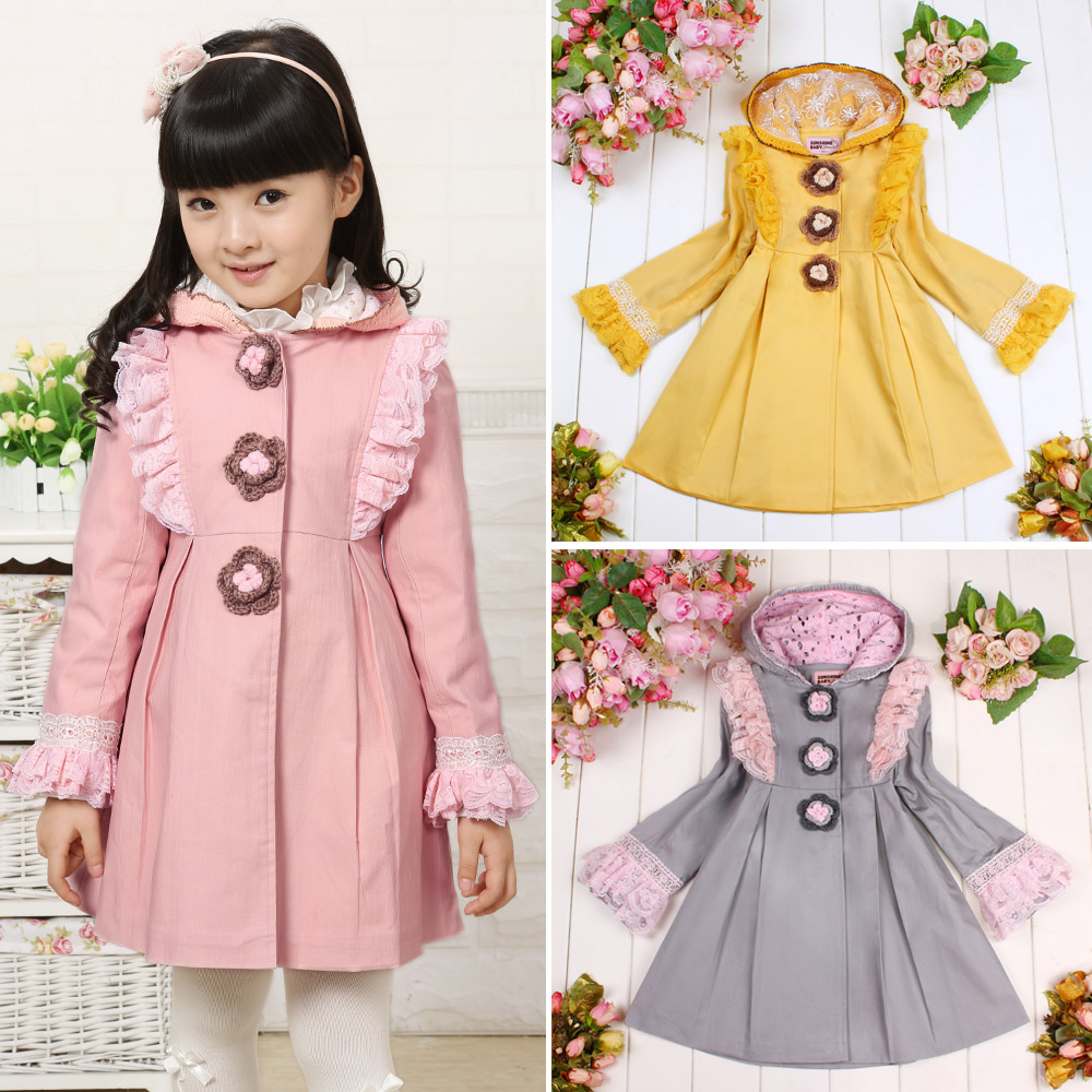 Sunshine 2013 medium-large 100% cotton girls clothing with a hood trench child medium-long outerwear