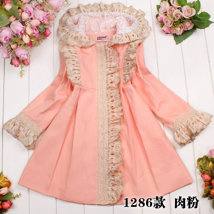 Sunshine 2013 medium-large girls clothing 100% cotton with a hood trench child medium-long outerwear