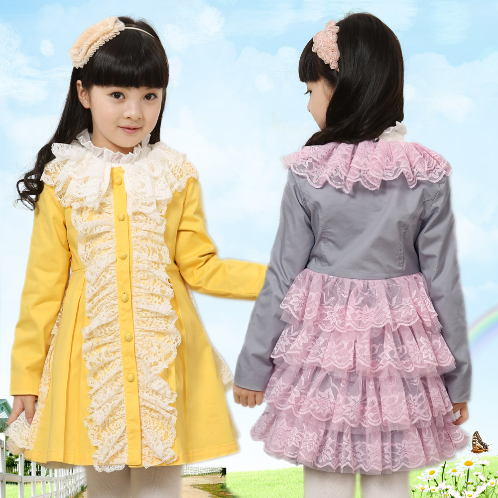 Sunshine 2013 medium-large girls clothing princess 100% cotton trench child medium-long outerwear