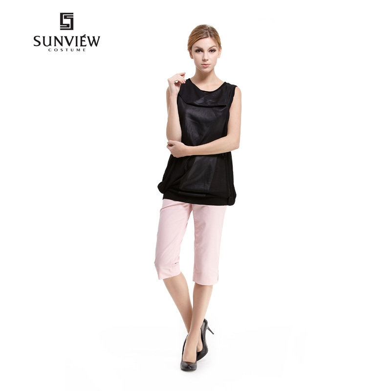 Sunview 2013 spring women's black casual sleeveless knitted pullover top