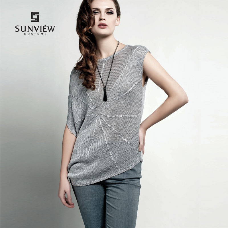 Sunview spring and autumn asymmetrical liangsi o-neck sweater