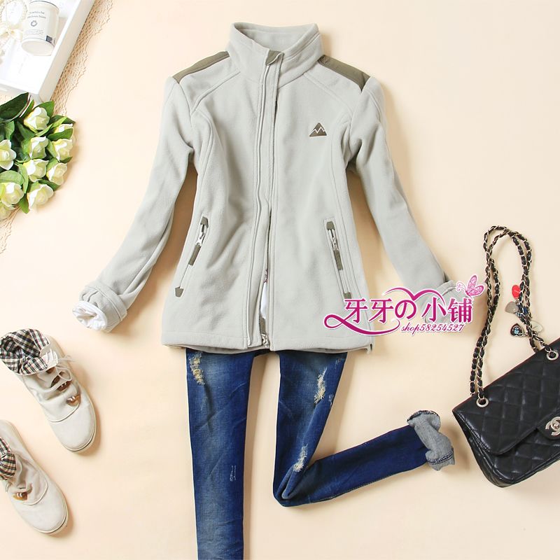 Super beige thick velvet zipper sweatshirt casual outerwear female