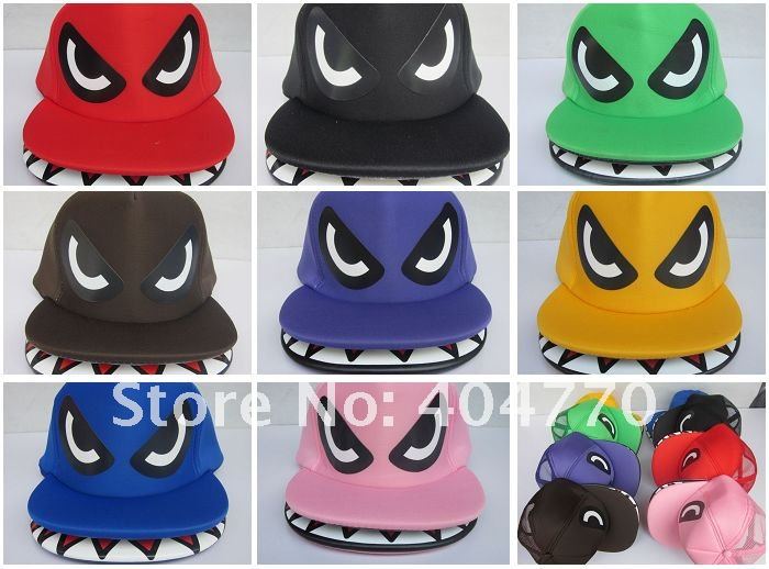 Super Cool Shark Mouth Hiphop bboy Baseball Cap Flat Sun Hat, Fashion,Unisex, Adjustable, EMS Free 30pcs/lot