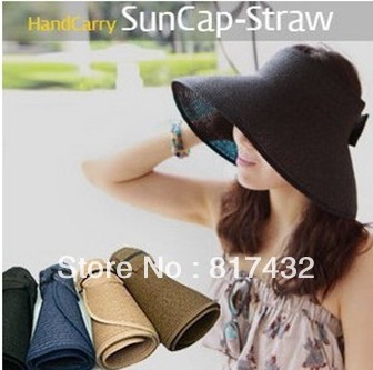 Super cute!fashion women's straw large brim hat sunscreen sunbonnet summer sun hat portable adjustable beach hat free shipping