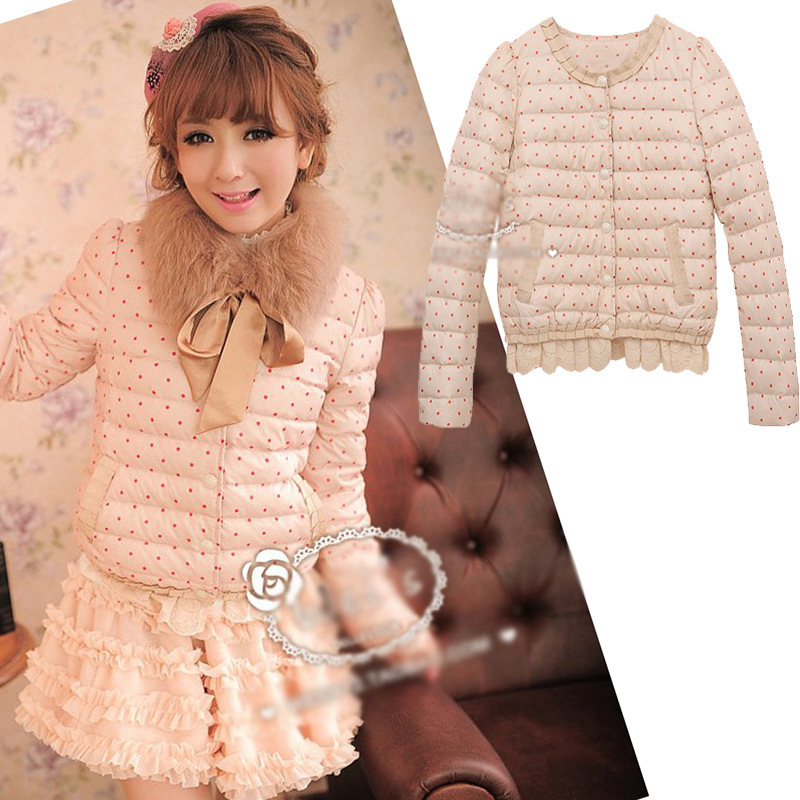 SUPER DEAL FREE SHIPPING High  2012 autumn and winter sweet polka dot pattern short design down cotton-padded jacket LY04BT