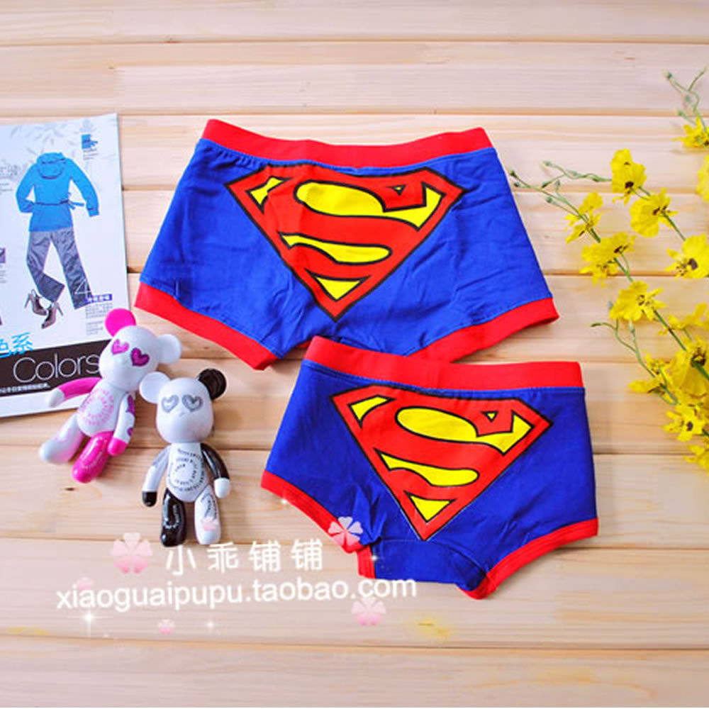 Super man lovers boxer panties 100% cotton male trunk female triangle panties cartoon