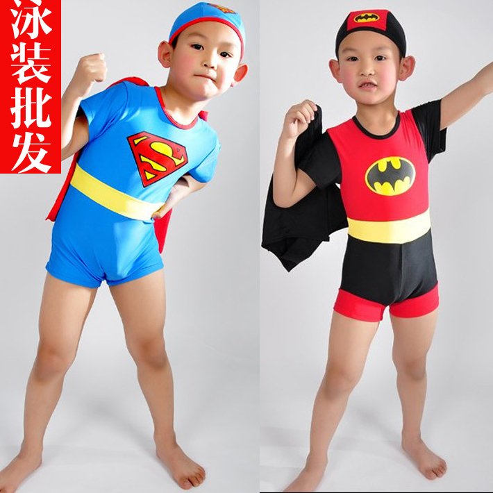 Super man vs male child swimwear male child one piece swimwear swimming trunks swimming cap