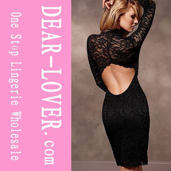Super Sexy Open Back  Long Sleeve Black Lace Dresses LC2566 Cheap Price Drop Shipping