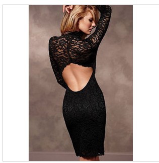 Super Sexy Open Back Long Sleeve Black Lace Dresses LC2566 Cheap Price Drop Shipping