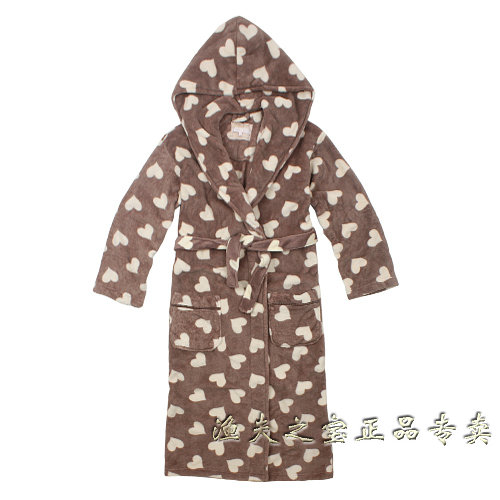 Super soft coral fleece coffee love hooded robe women's bathrobes robe sleepwear lounge