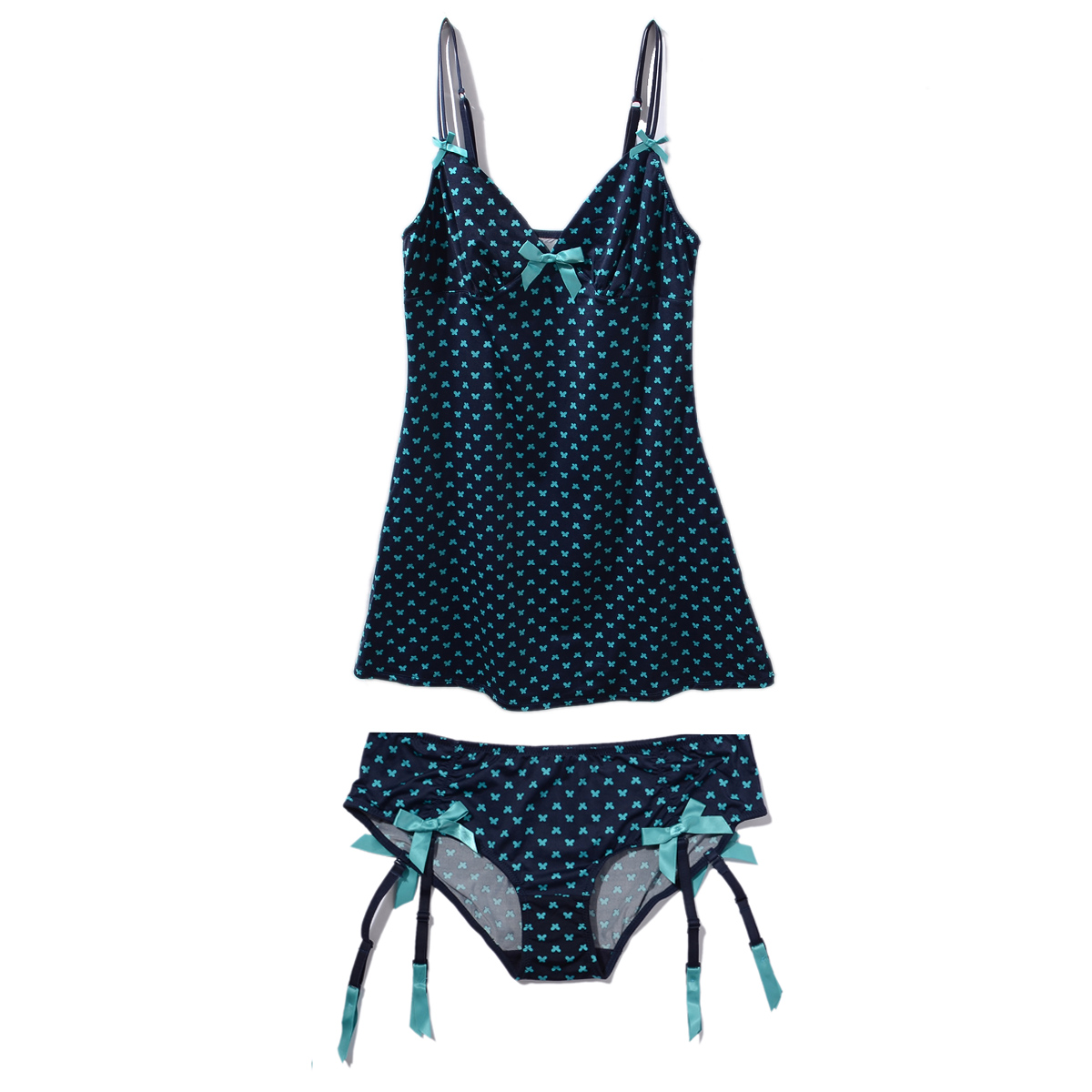 Super soft fabric women's sleepwear spaghetti strap slim vest set one-piece Dark Blue lounge