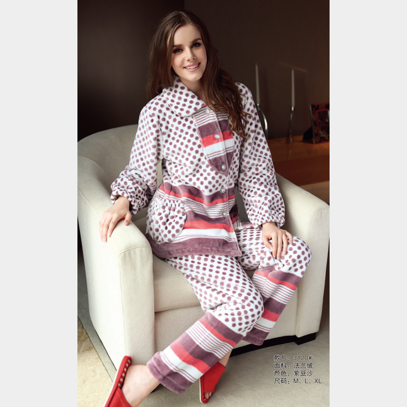 Super soft flannel at home service long-sleeve sleep set women's autumn and winter lounge coral fleece sleepwear casual version