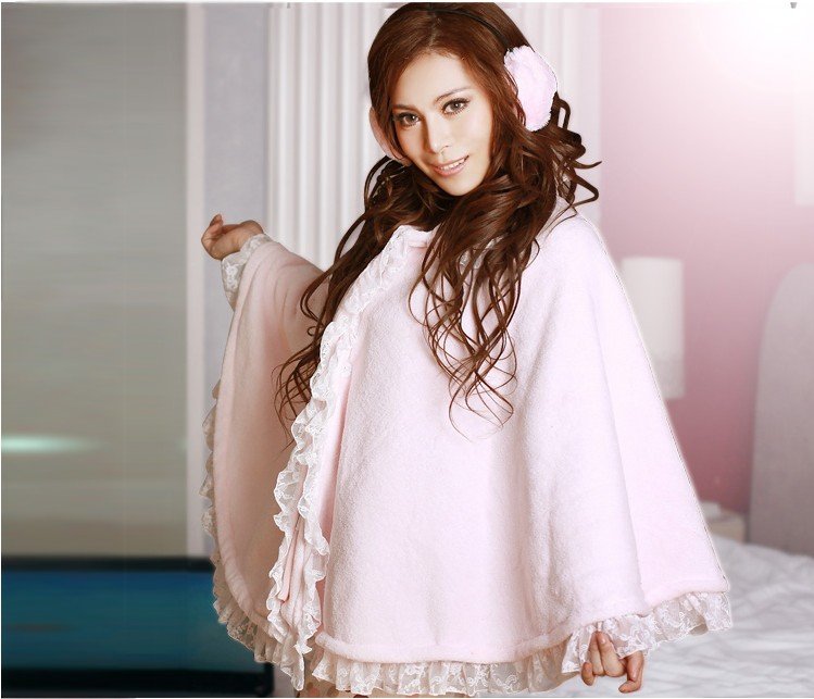 Super soft velvet lace coral home warm shawl / winter women's pajamas home service