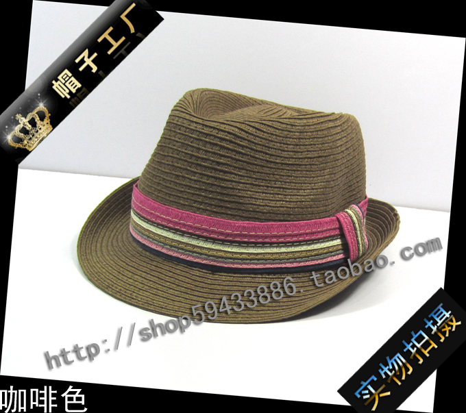 Super straw braid color summer jazz hat fedoras male women's hat coffee