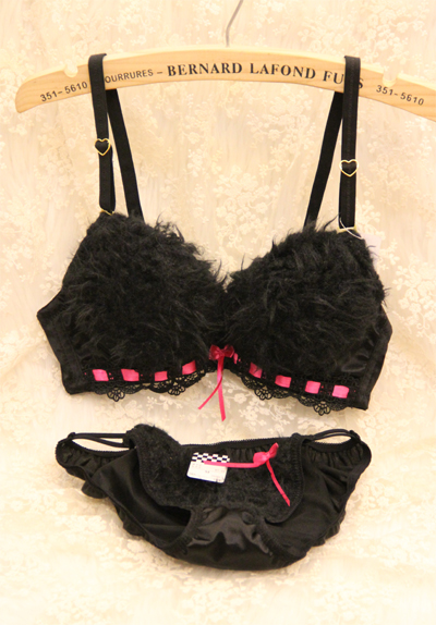 Super warm ribbon plush 3 breasted bra women's single-bra underwear set 3690 black