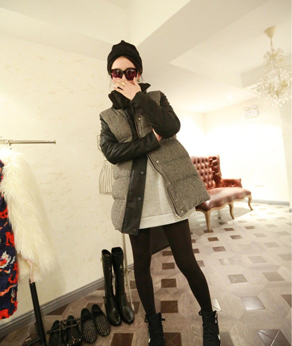 super warm thick plover case spell leather sleeve raccoon hair bread cotton-padded clothes W60003 cotton-padded jacket