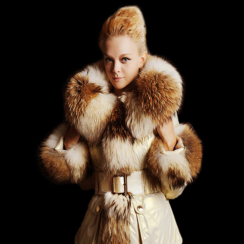 Super xingjiabi high quality luxury large fur collar medium-long slim thickening down coat female