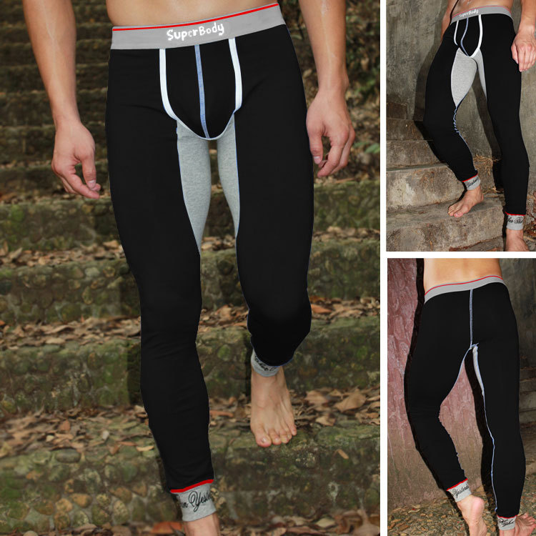 Superbody low-waist tights warm pants male long johns men's 100% cotton legging ankle length trousers