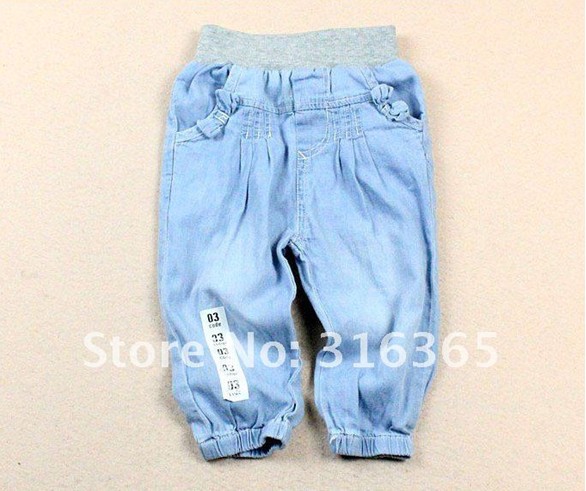 Superior quality baby jeans with bowknot cute denim jeans, fashion , children pants for 2-8years, baby wear wholesale 5pcs/lot