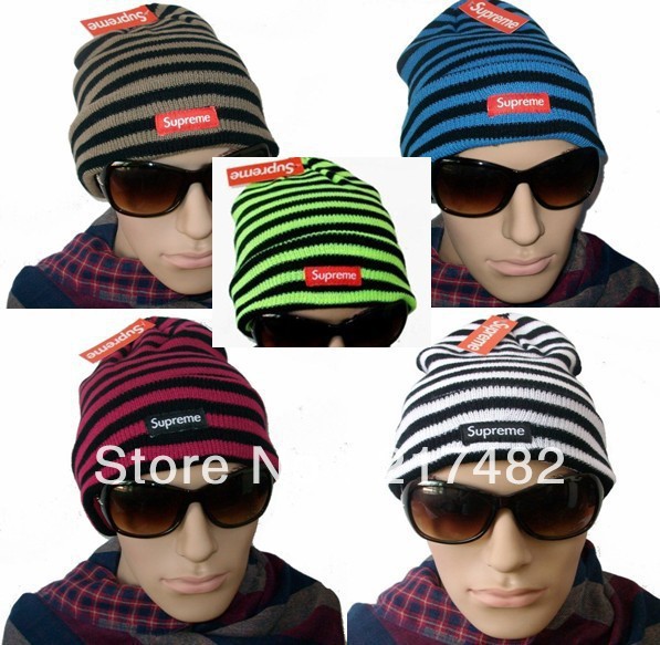 Supreme Strip Beanit 5-Colors wine white blue brown green most popular sports caps freeshipping