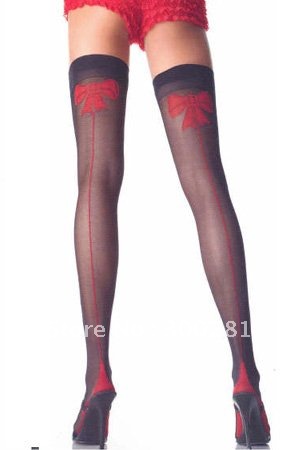 SW20 wholesale&retail New Women sexy lingerier Black Stocking w/Vintage Red butterfly pattern Free shipping $5 off per $50 order