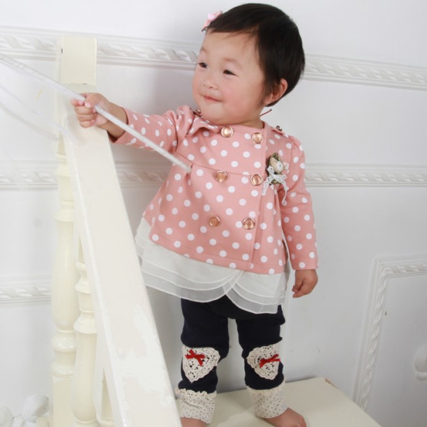 Swallow 2013idea spring bear polka dot double breasted trench cardigan infant outerwear