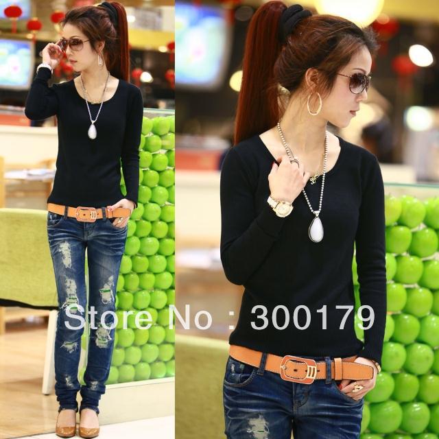 Sweater female long-sleeve short design slim basic sweater basic shirt short design 8 colors